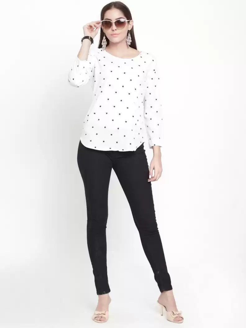TANDUL  Casual Regular Sleeves Printed Women White Top