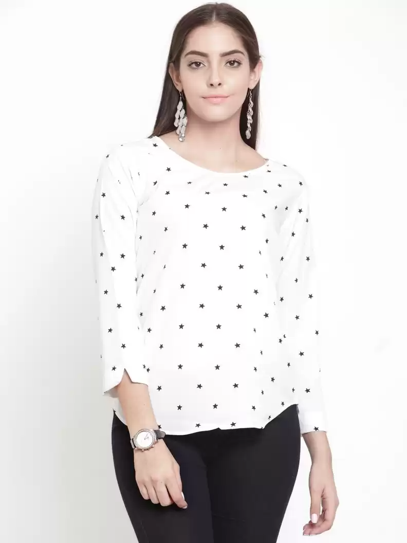 TANDUL  Casual Regular Sleeves Printed Women White Top