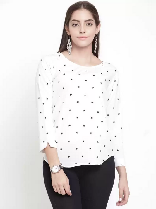 TANDUL  Casual Regular Sleeves Printed Women White Top