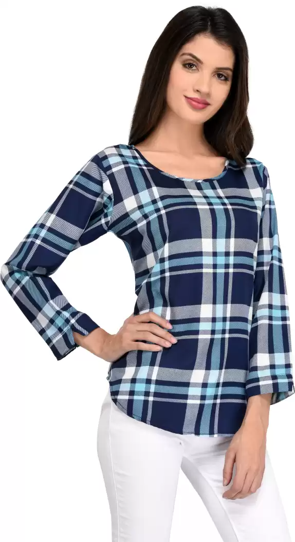 TANDUL  Casual Regular Sleeves Checkered Women Multicolor Top