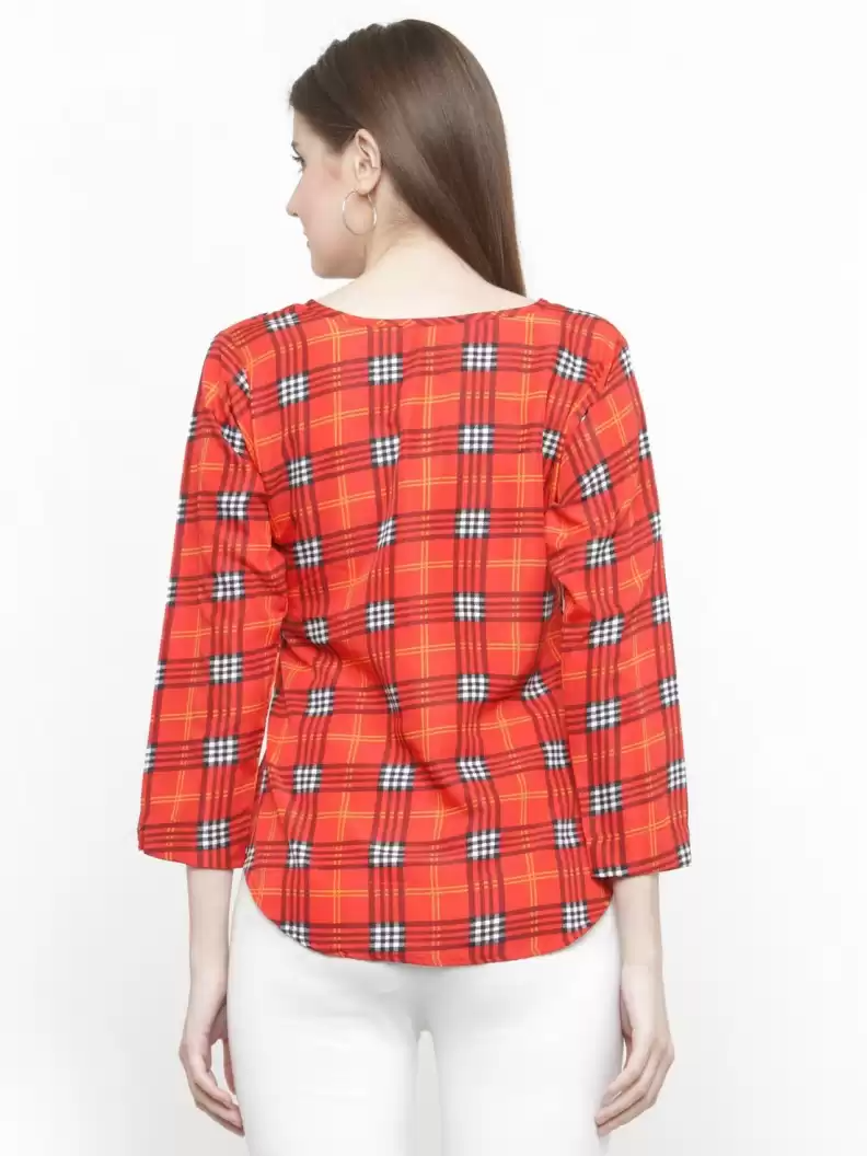 TANDUL  Casual Regular Sleeves Checkered Women Multicolor Top