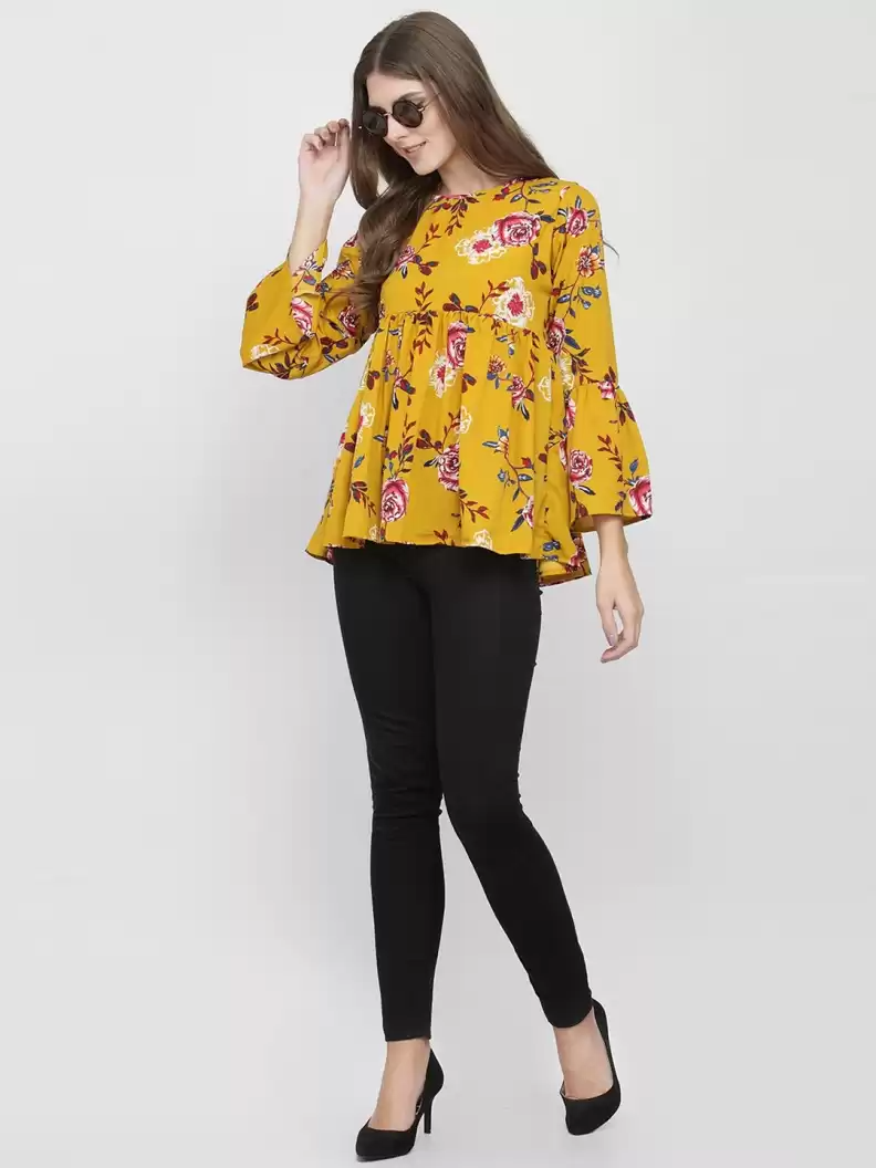 TANDUL  Casual Bell Sleeves Printed Women Multicolor Top