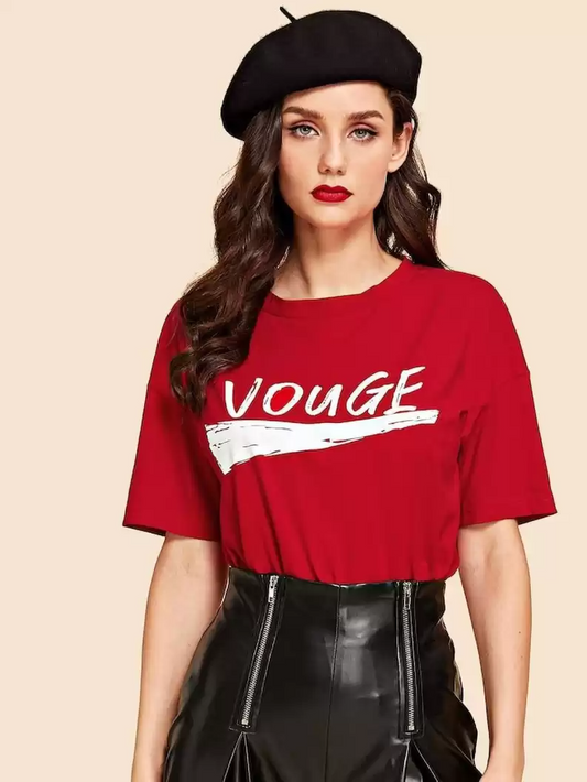 TANDUL  Printed Women Round Neck Red T-Shirt