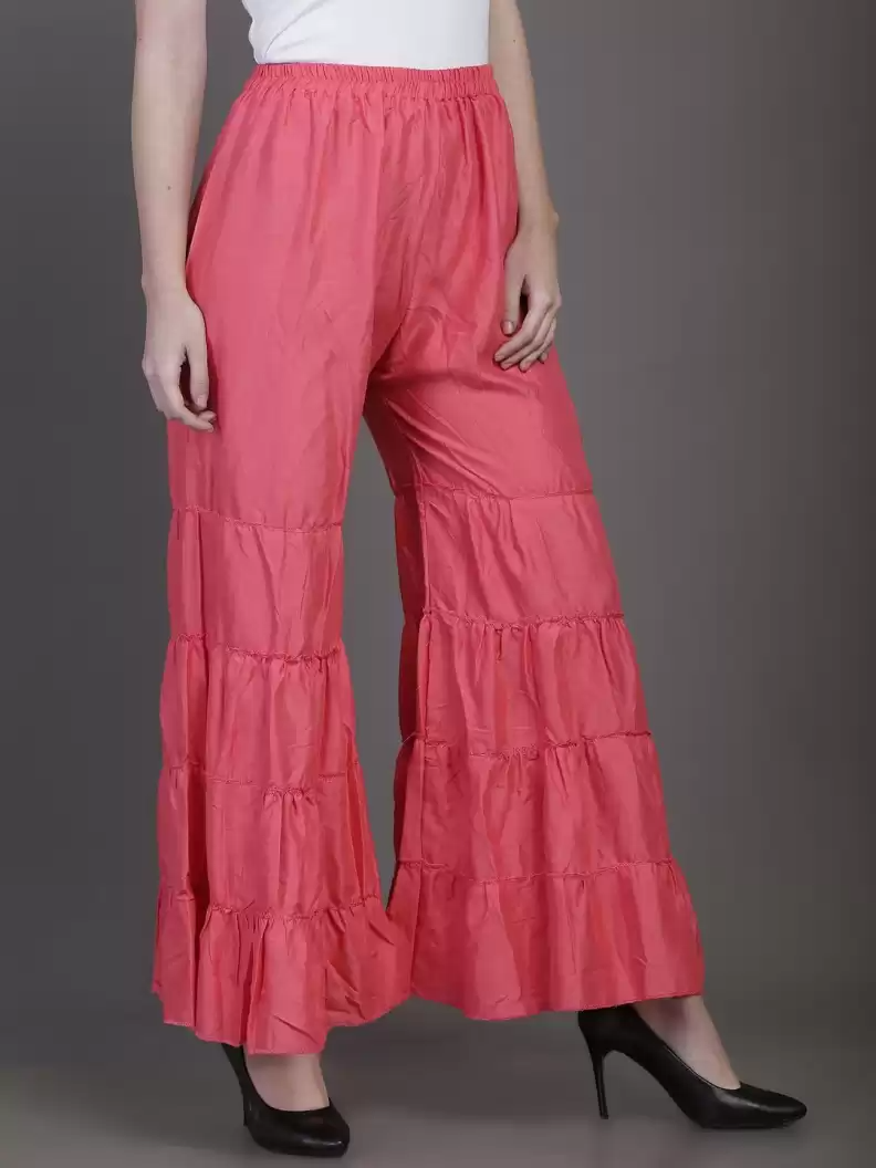 Stacked Flame Regular Fit Women Pink Rayon Trousers