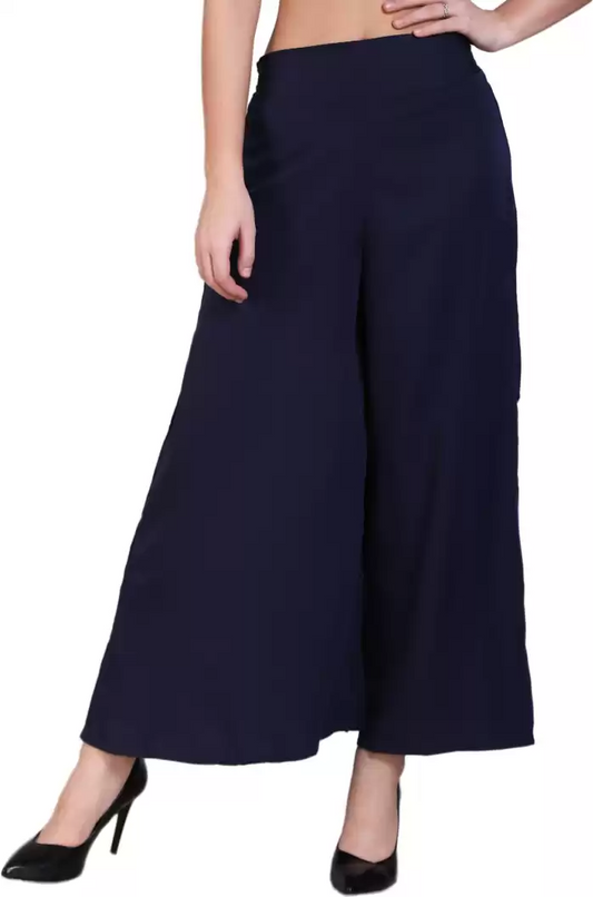 Stacked Flame  Flared Women BLUE Crepe Trousers