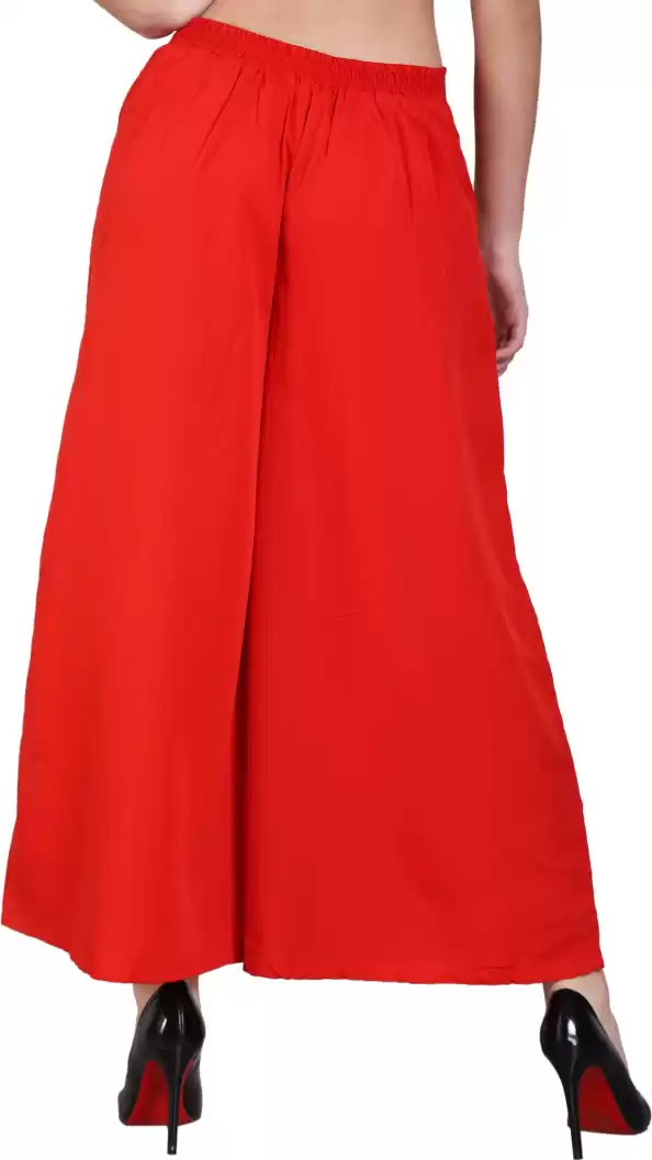 Stacked Flame Flared Women Red Crepe Trousers