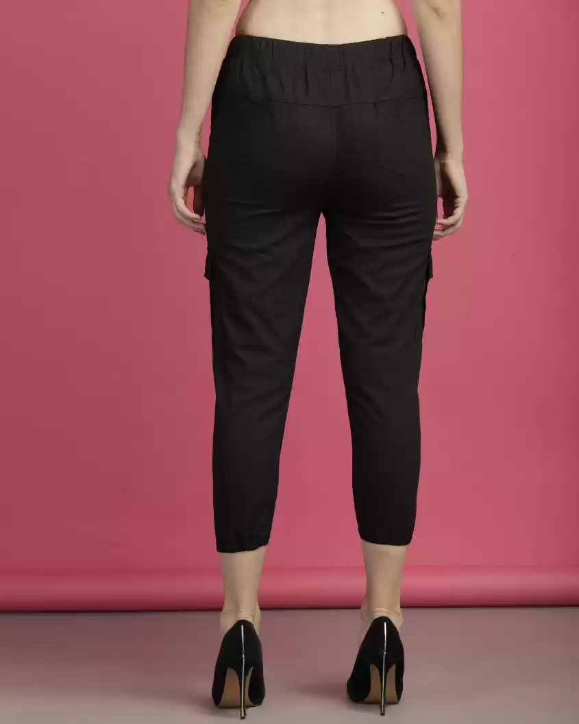 Stacked Flame Regular Fit Women Black Pure Cotton Trousers